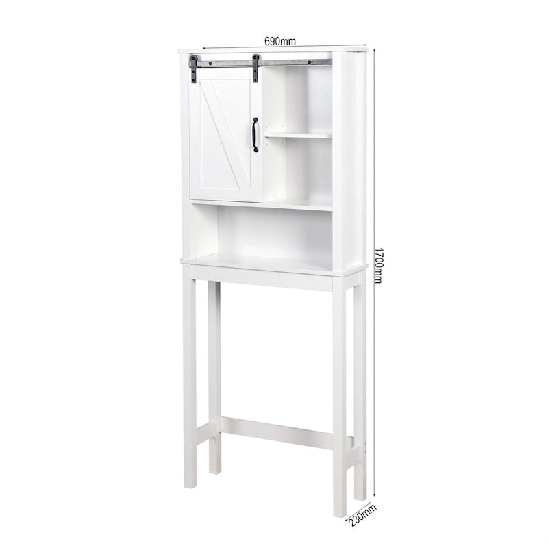 WC-Unterschrank, platzsparender Badschrank, mit verstellbaren Einlegeböden und Scheunentor, 69 x 23 x 170 cm