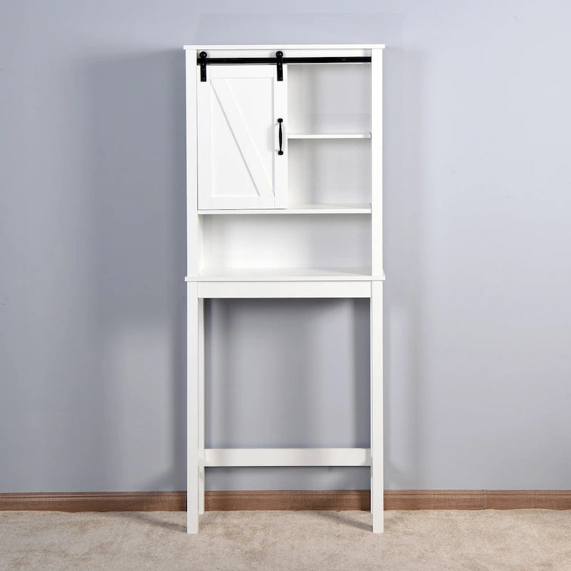 WC-Unterschrank, platzsparender Badschrank, mit verstellbaren Einlegeböden und Scheunentor, 69 x 23 x 170 cm