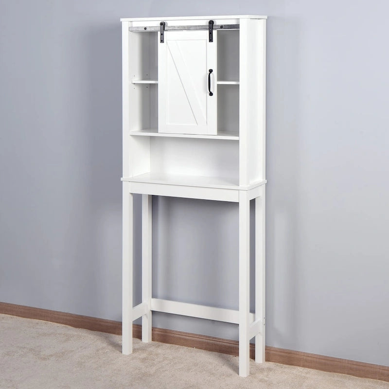 WC-Unterschrank, platzsparender Badschrank, mit verstellbaren Einlegeböden und Scheunentor, 69 x 23 x 170 cm