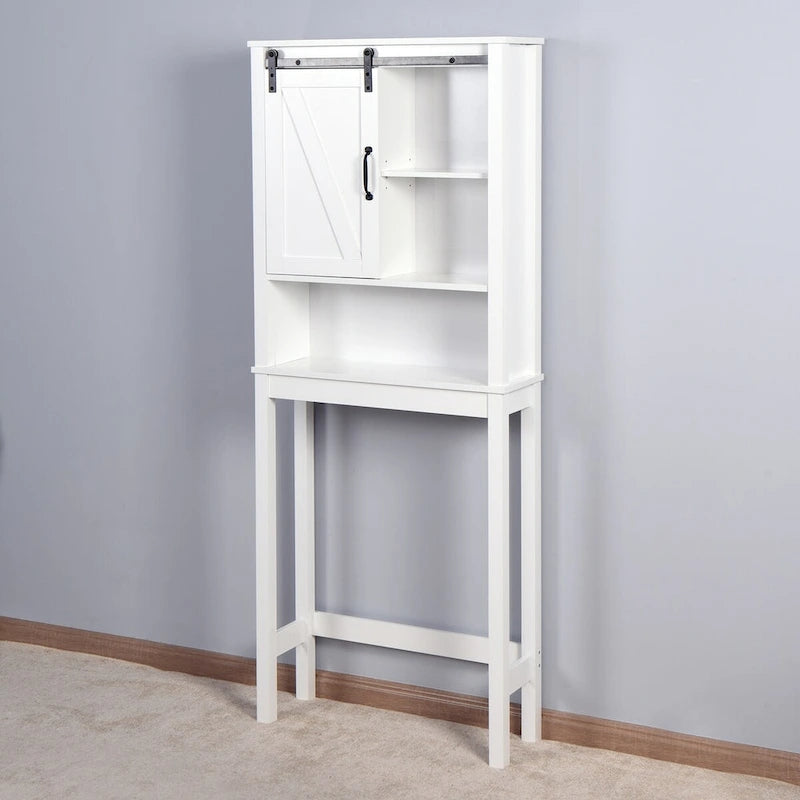 WC-Unterschrank, platzsparender Badschrank, mit verstellbaren Einlegeböden und Scheunentor, 69 x 23 x 170 cm