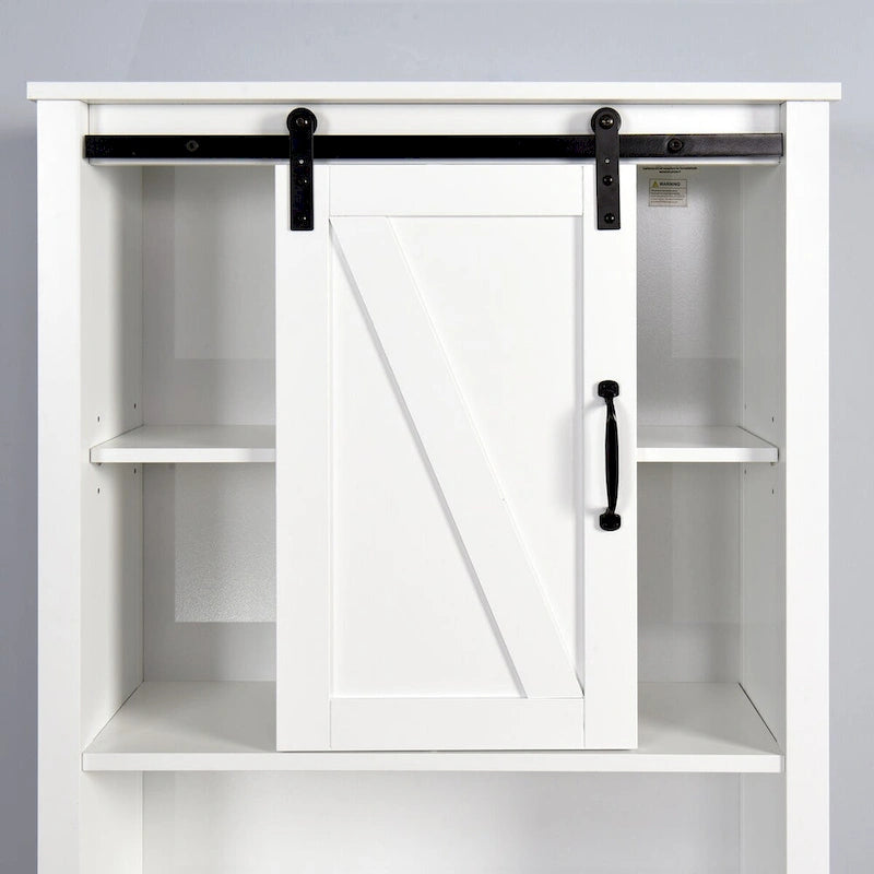 WC-Unterschrank, platzsparender Badschrank, mit verstellbaren Einlegeböden und Scheunentor, 69 x 23 x 170 cm